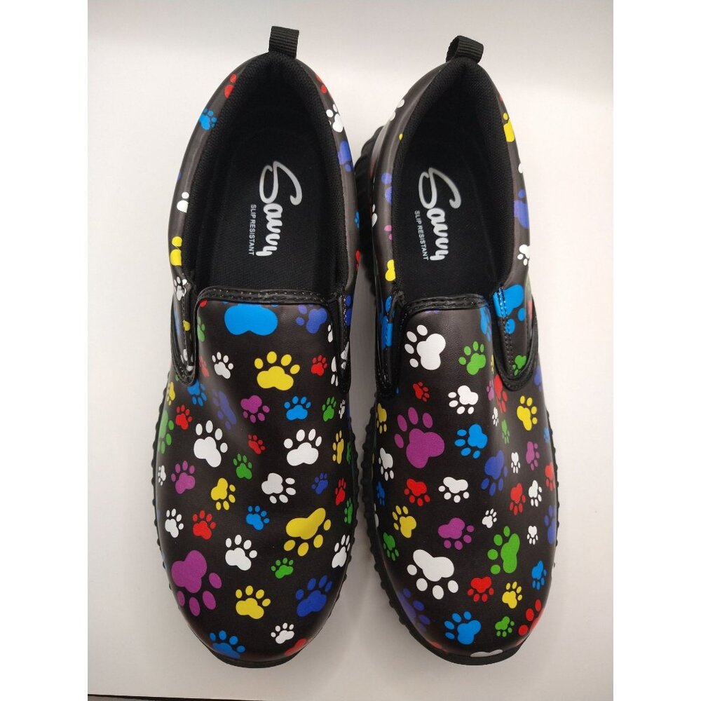 Savvy Danielle Womens Slip-On Shoes With Colorful Paw Print Pattern Size 9.5 M